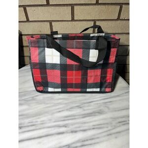 Thirty-One Littles Carry-All Caddy Red Black Buffalo Plaid Mini Tote Bag